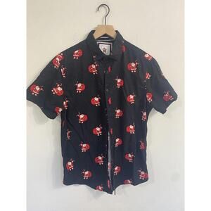 Men's Denim And Flower Santa Claus Shirt Large FITS LIKE MEDIUM